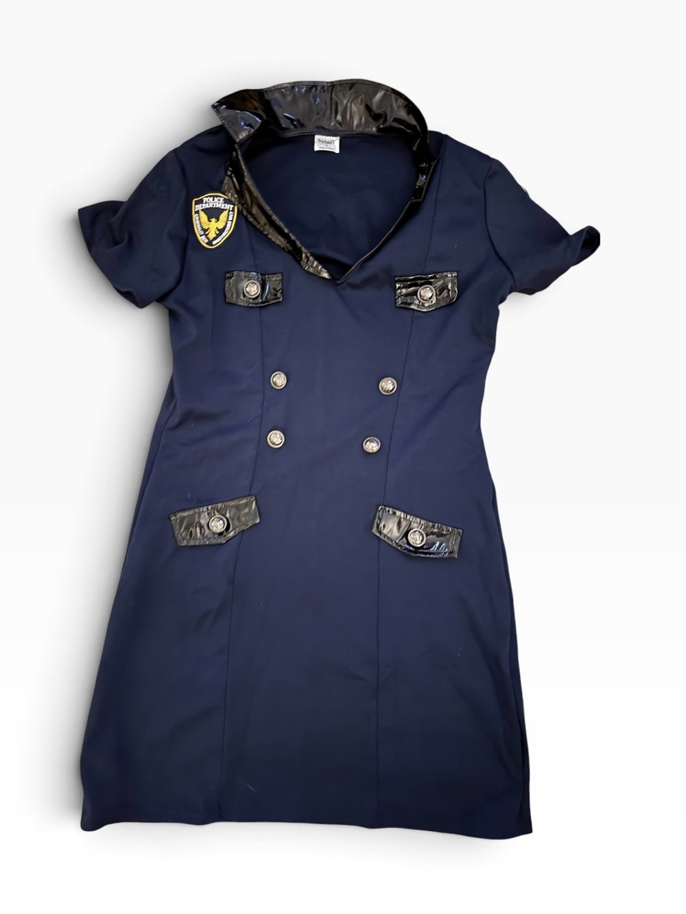 Navy Police-Style Adult Dress with Faux Leather Trim